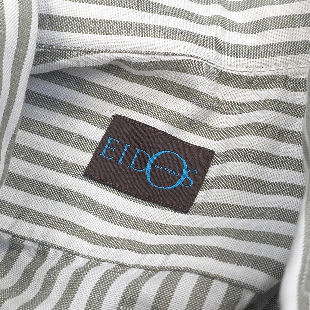 Eidos Napoli Dress Shirt Men's 17.5 44 Green Striped Woven 100% Cotton Italy